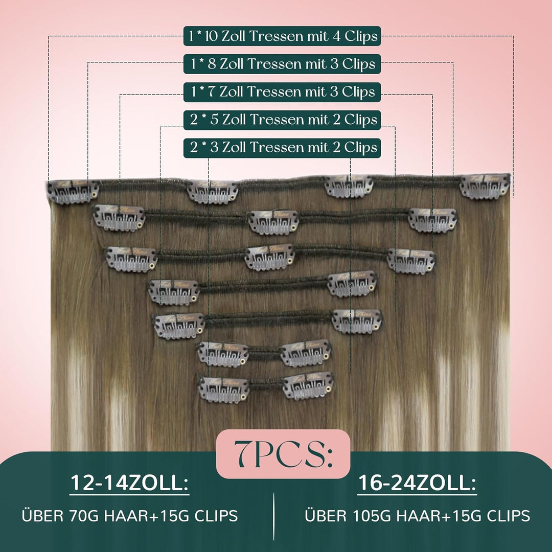 Easyouth Balayage Clip Extension Echthaar Blond Clip in Haar Extensions Remy Menschlich Clips in Haa