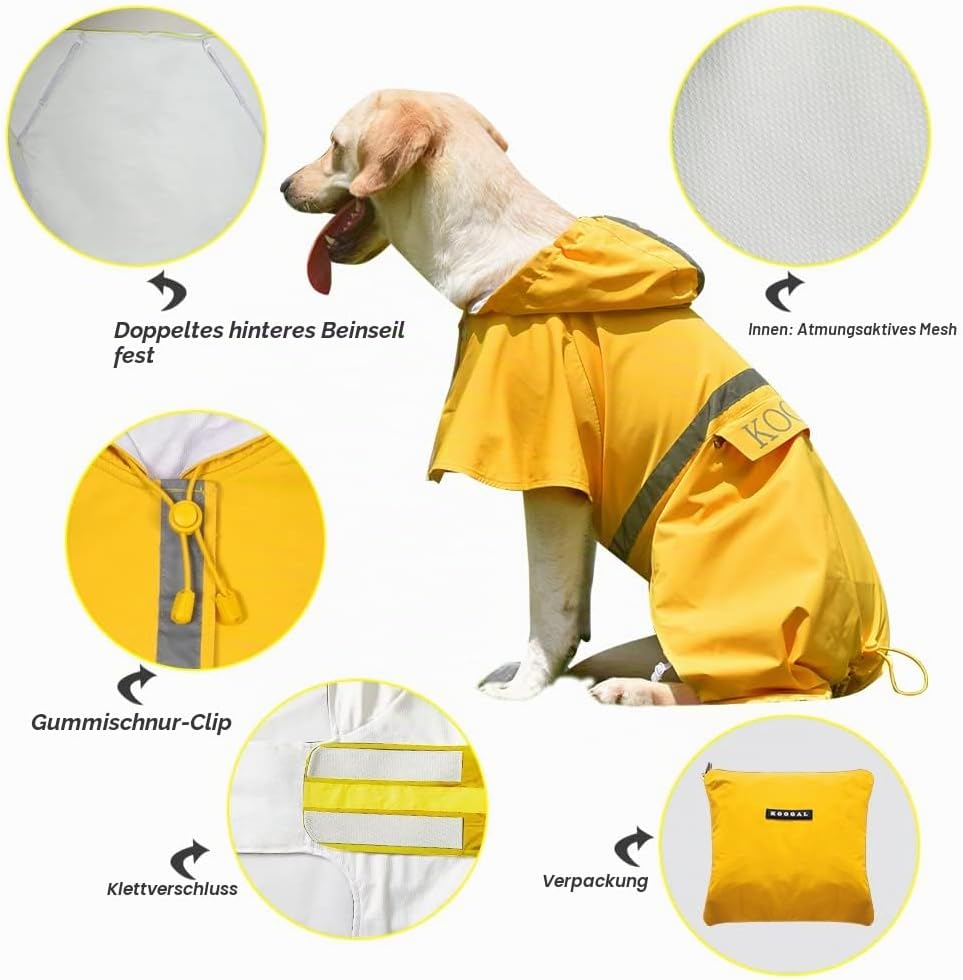 Grosse Hunde Regenjacken Mit Kapuze,Hunde Regenmantel,Mit Reflektierenden Sicherheitsstreifen, Wasse