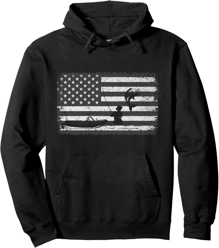 Angelrute Fisch Angler USA Flagge Fischer Angeln Pullover Hoodie