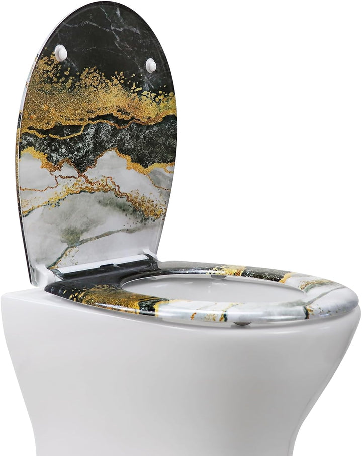WC Sitz mit Absenkautomatik, Toilettendeckel Duroplast, Klodeckel mit Schnellverschluss, Klobrille M