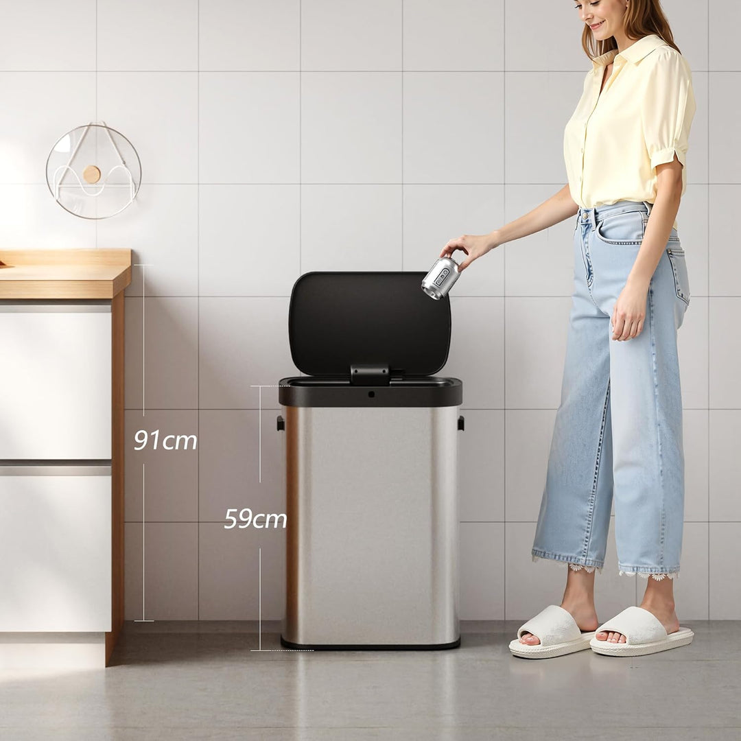 WLIVE Mülleimer 50L mit Sensor, Automatischer Abfalleimer aus Edelstahl, Berührungsfreier Küchenabfa