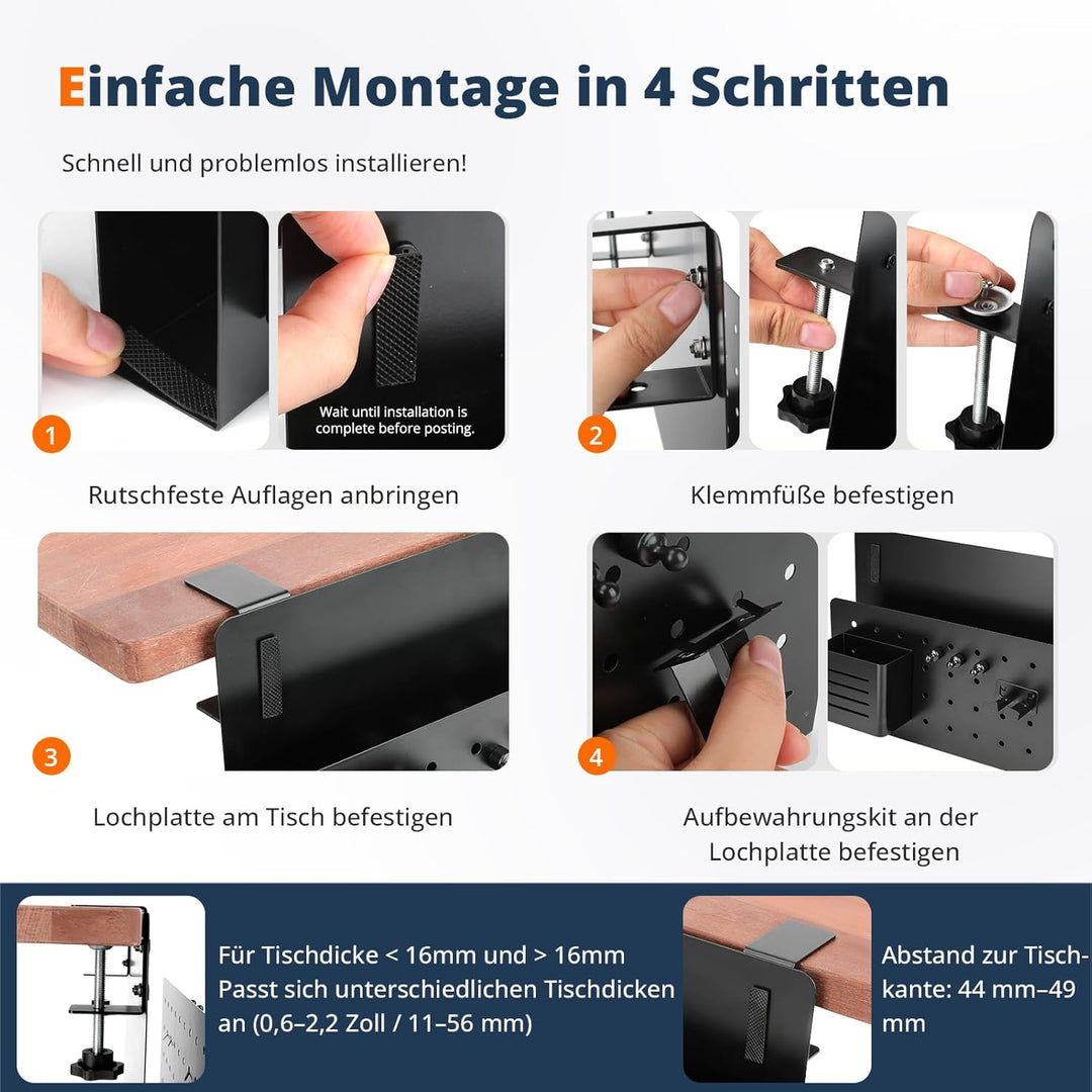Schreibtisch Organizer Clip-On – Bohrfreie Laptop Halterung für Tischkanten 1–5,6 cm, mit Stifthalte