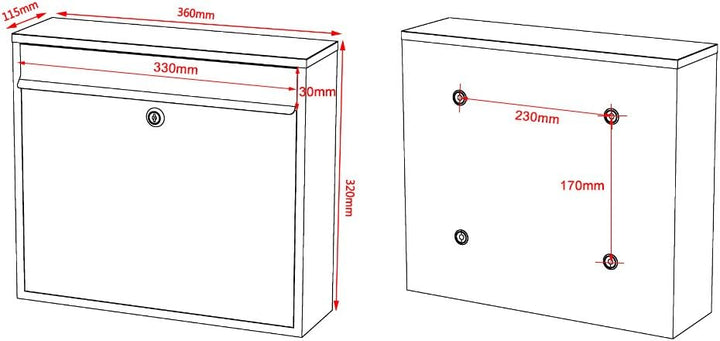 Wiltec Set Briefkasten V12 Anthrazit 360 x 115 x 320 mm mit Ständer, Wandbriefkasten mit Schloss, Si