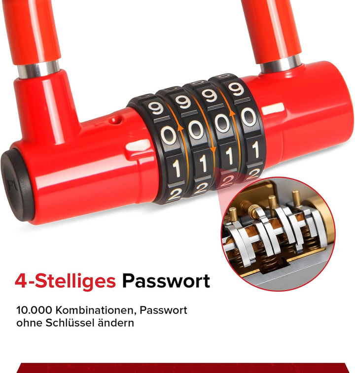 Fahrradschloss Zahlenschloss 4 Stellig, Kettenschloss Fahrrad mit Mini Bügelschloss, Anti-Diebstahl