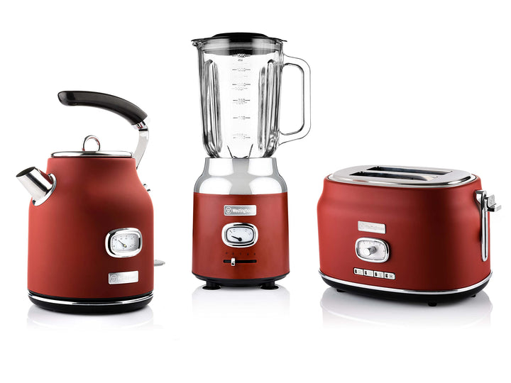 Westinghouse Retroline Frühstück-Set Rot, Toaster, Standmixer & Wasserkocher, 1.7 Liter & Kalkfilter