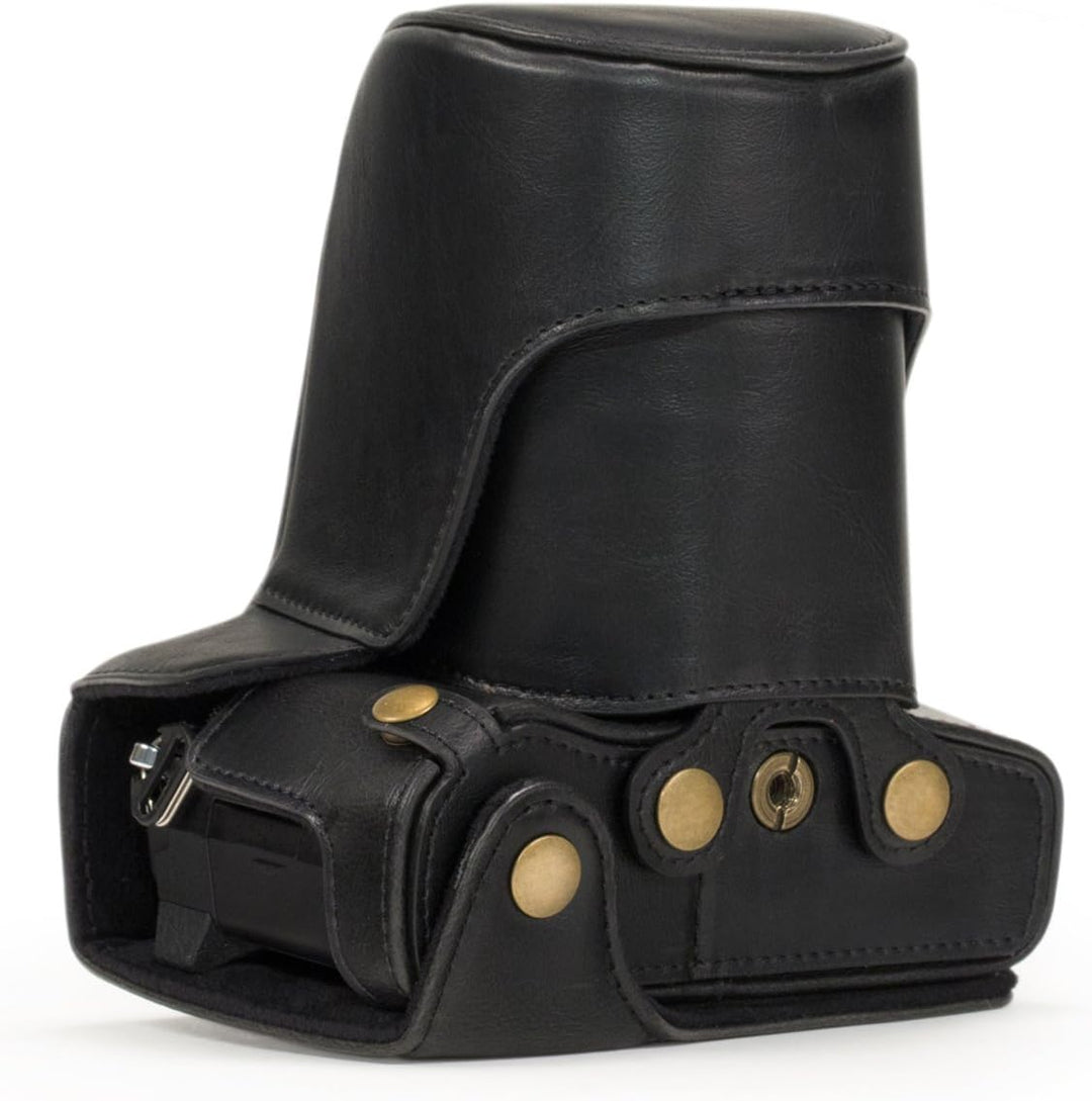 MegaGear Olympus OM-D E-M5 Mark II 12-40mm Ever Ready Leder Kamera-Case mit Trageriemen und Batterie