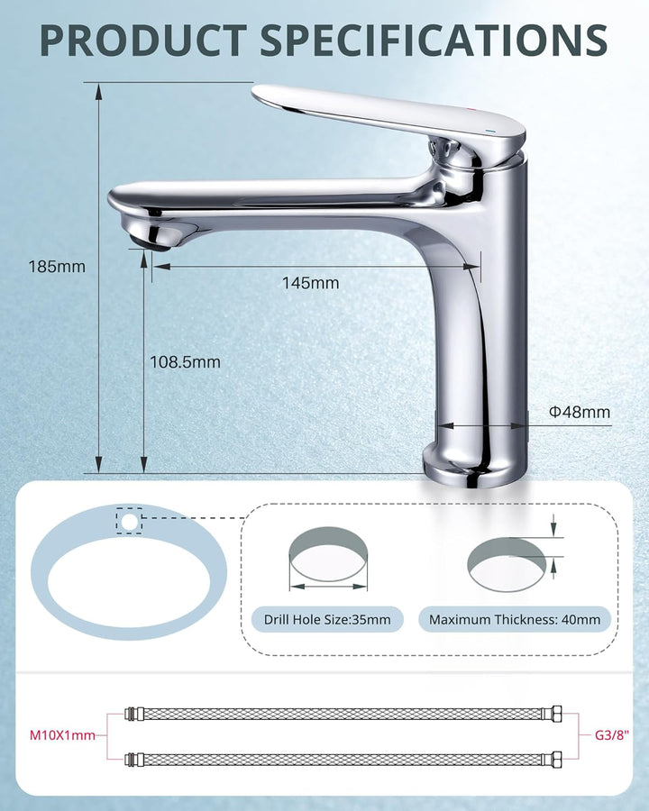 ARCORA WasserhahnBad, Waschtischarmatur Badezimmer, Einhebelmischer Mischbatterie Chrom 18.5 cm, Tou