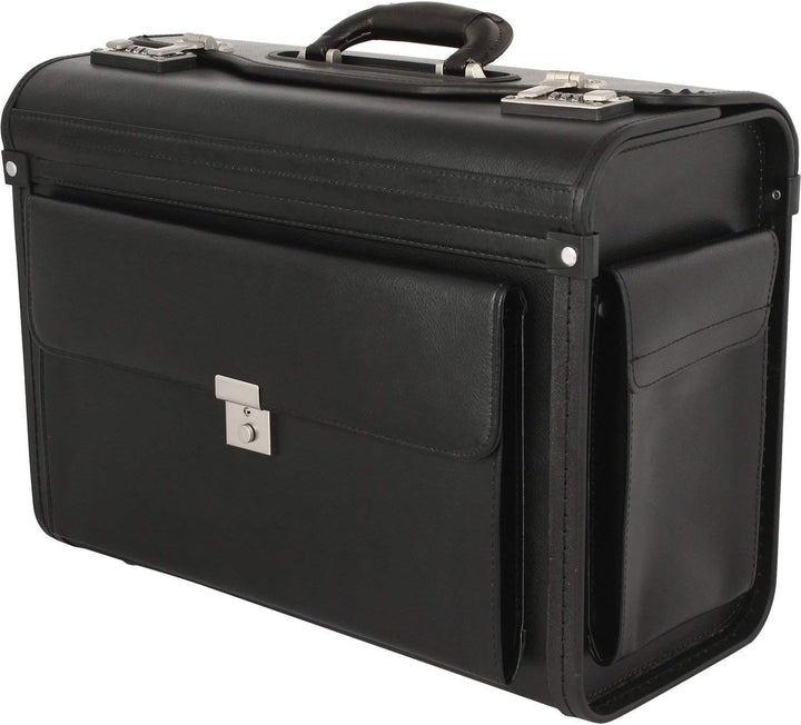 Leder Aktenkoffer Pilotenkoffer Laptop Arbeits Koffer Schwarz 46 cm Bowatex