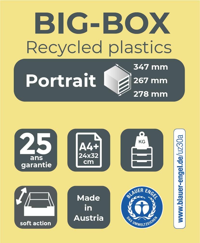 Exacompta 310782D Premium Ablagebox mit 4 Schubladen für DIN A4+ Dokumente. Belastbare Schubladenbox