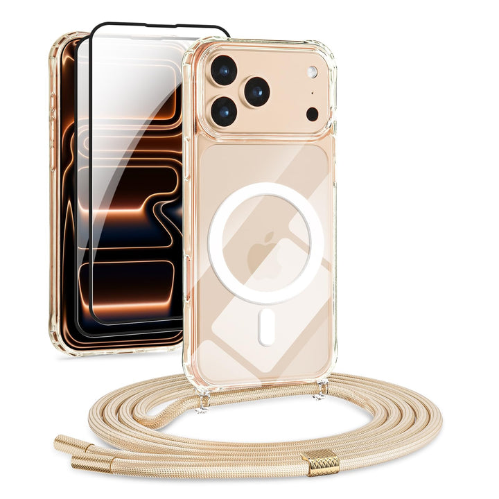 DiDaDi Handyhülle für iPhone 17 Pro Hülle mit Band & Magnet - Transparente Handykette, Abnehmbar mit
