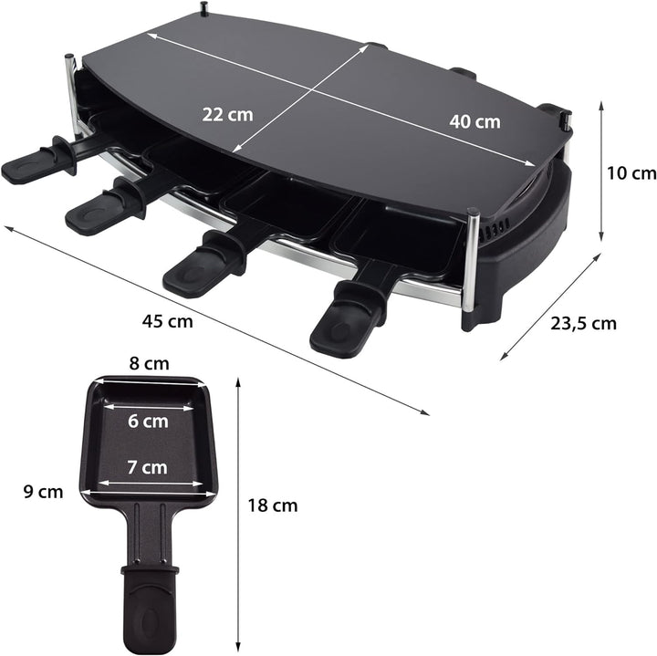 Syntrox Germany Raclette mit Glas-Keramik Grillplatte Design Glas für 8 Personen RAC-1000W-Wallis
