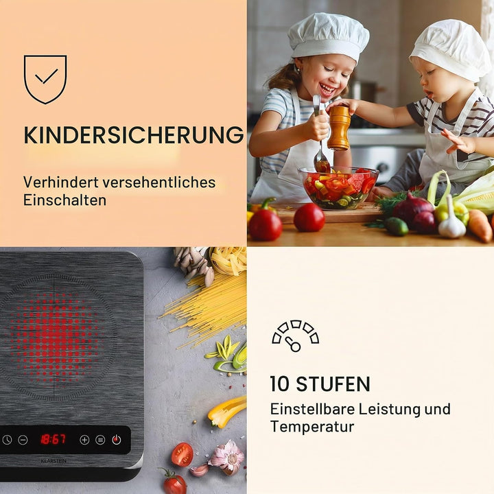 Klarstein InnoChef - Doppel-Induktionskochfeld, mobiles Kochfeld, 3400 W, Touch Control, Topfsensor,