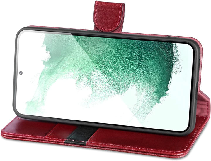 LENSUN Echtleder Hülle für Samsung Galaxy S22 Plus, Handyhülle [Echtes Leder][Magnetverschluss][RFID