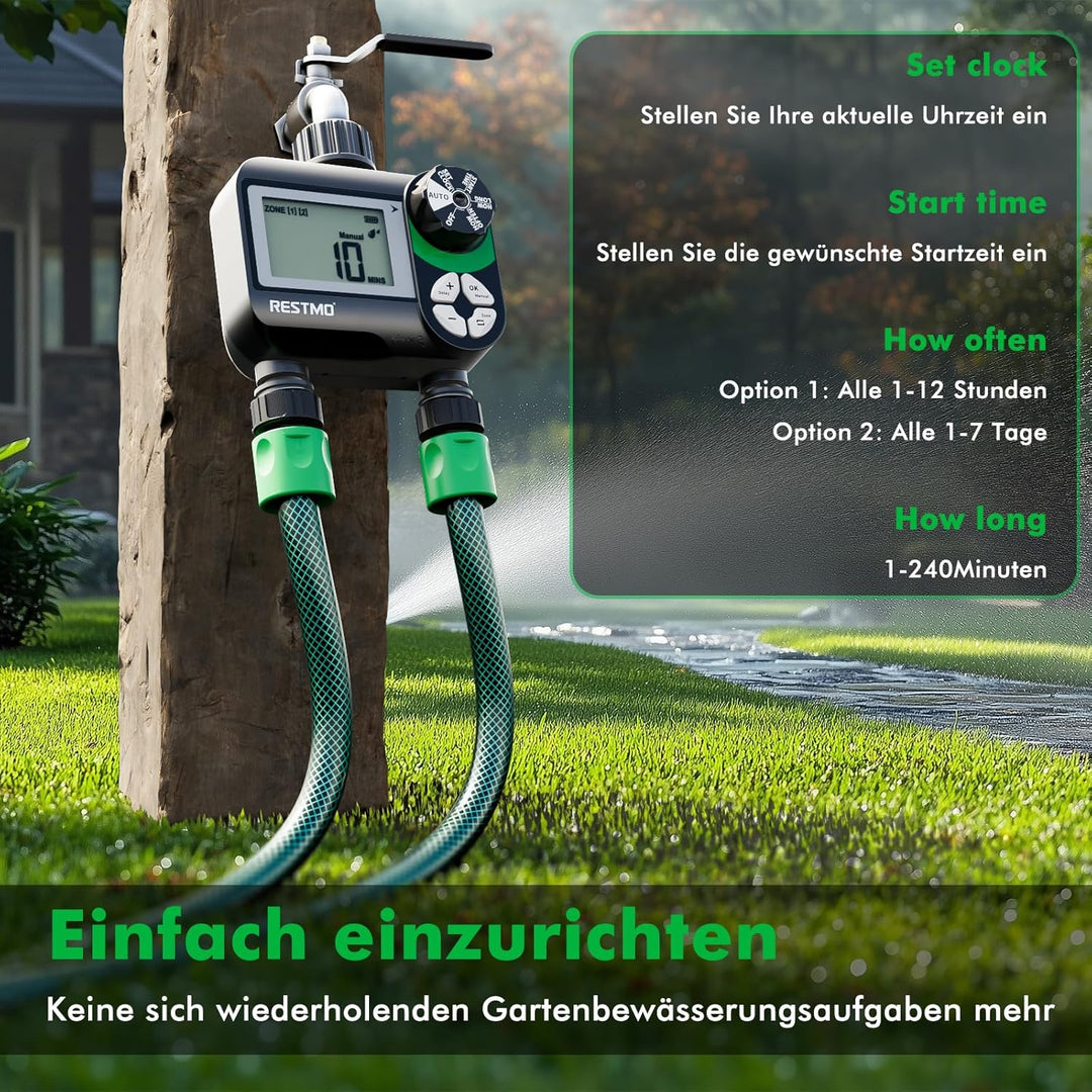 RESTMO Wasserzeitschaltuhr, programmierbare Bewässerungscomputer, funktioniert für Gartenschlauch, 3