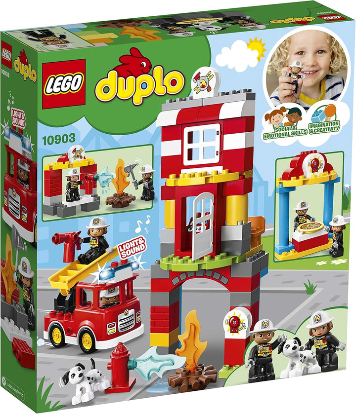 LEGO 10903 DUPLO Feuerwehrwache mit Feuerwehrauto und Feuerwehrmann-Figuren, Motorikspielzeug, Feuer