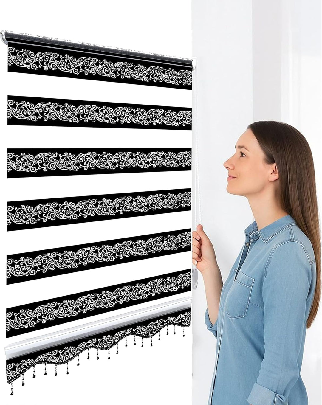 Brillant Doppelrollo Klemmfix ohne Bohren Schwarz Silber 200 x 60 cm (Länge x Breite) Duorollo Blick
