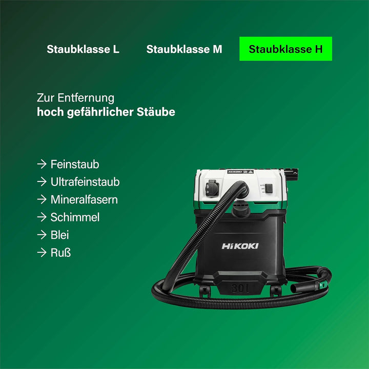 Hikoki Nass- und Trockensauger - 1200 W, 30 L, H-Klasse, Kompakt und Leicht, Manuelle Filterreinigun