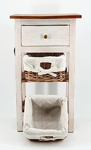 Oberle Kommode Regal mit 2 Korbschubladen + Einer Schublade 70x28x38cm Shabby-Look Vintage-White, 40