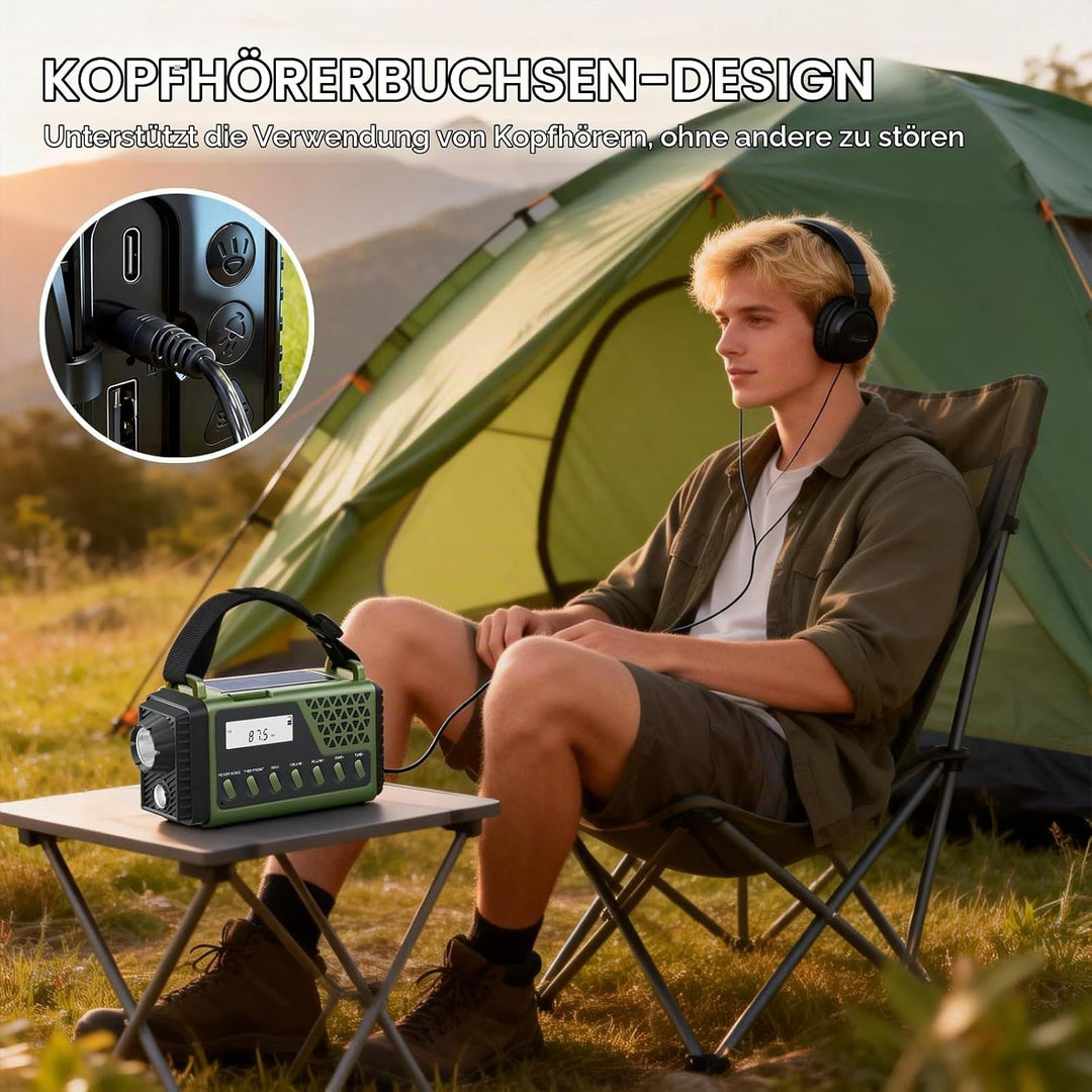 Solar Kurbelradio mit Bluetooth, AM/FM/SW Notfallradio mit 10000mAh USB Powerbank, Radio Batteriebet