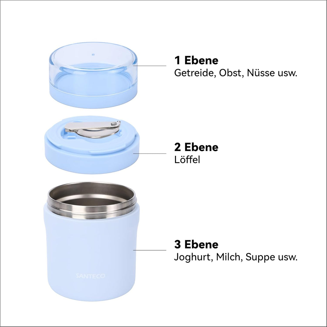 SANTECO Müslibecher to go 500ml+220ml Thermobehälter für Essen mit Löffel Hält 12 Stunden Warm, Spül