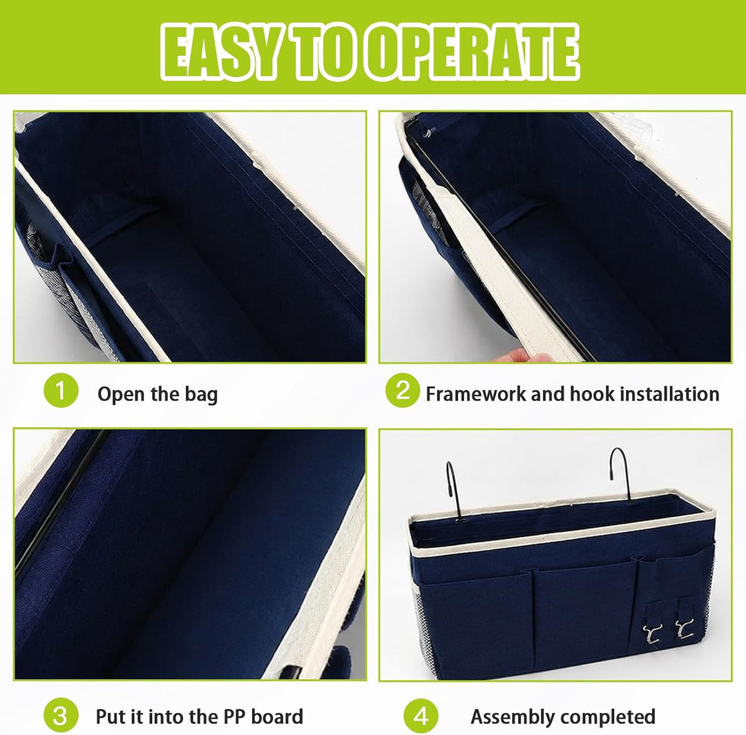 2er Set Bett Organizer zum Einhängen mit Bodenplatte – Hängeorganizer für Bett &amp; Hochbett, Hängeaufb
