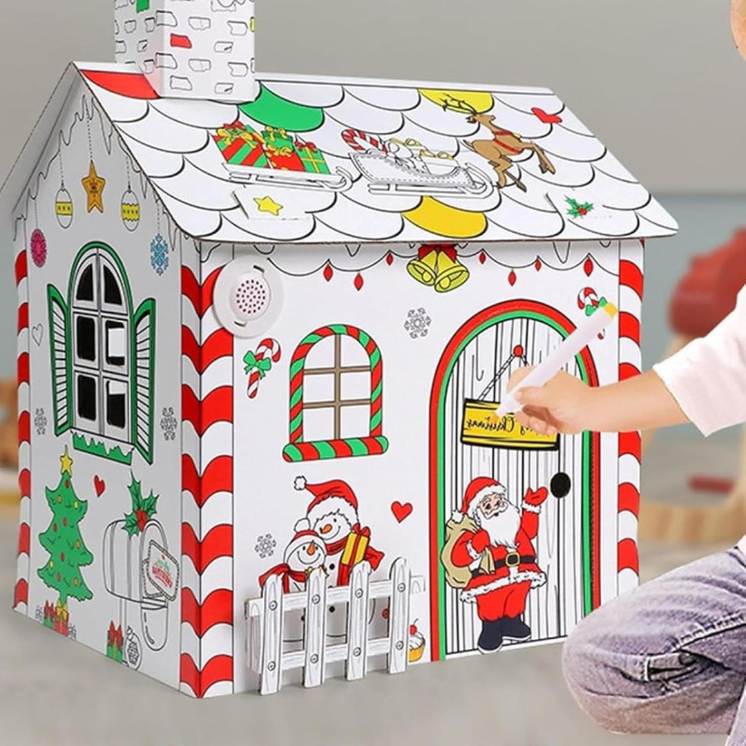 2025 Neues Weihnachts-Malhaus, Weihnachts-Papphaus, handgemalte Bastelsets, Malerei-Erleuchtungsspie