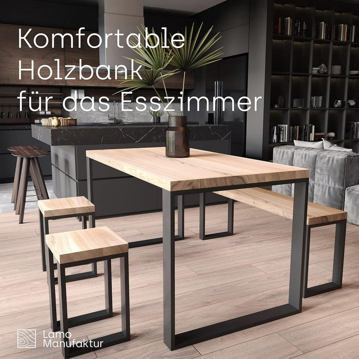 LAMO Manufaktur Sitzbank Esszimmer Holzbank 30x60x47 cm, Möbelfüsse Simple Schwarz/Roh, LSB-01-A-001