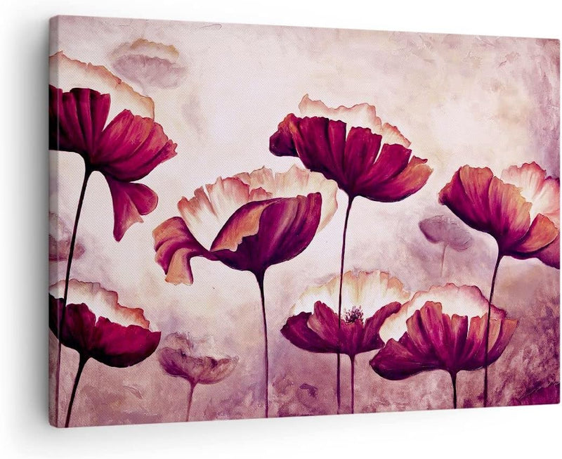 Bilder auf Leinwand Mohn Blume Wiese Leinwandbild mit Rahmen 70x50cm Wandbilder Dekoration Wohnzimme