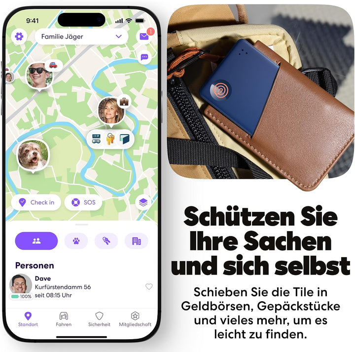 Tile by Life360 Slim - Geldbörsenfinder, Bluetooth-Tracker und Gegenstandsfinder für Gepäckanhänger,
