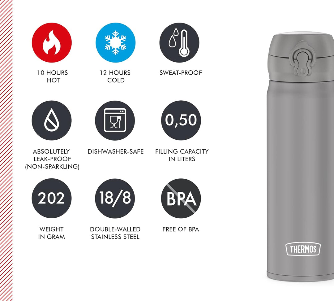 THERMOS ULTRALIGHT BOTTLE 0,50 l, moon rock mat, Thermosflasche aus Edelstahl, 10 heiss / 20 h kalt,