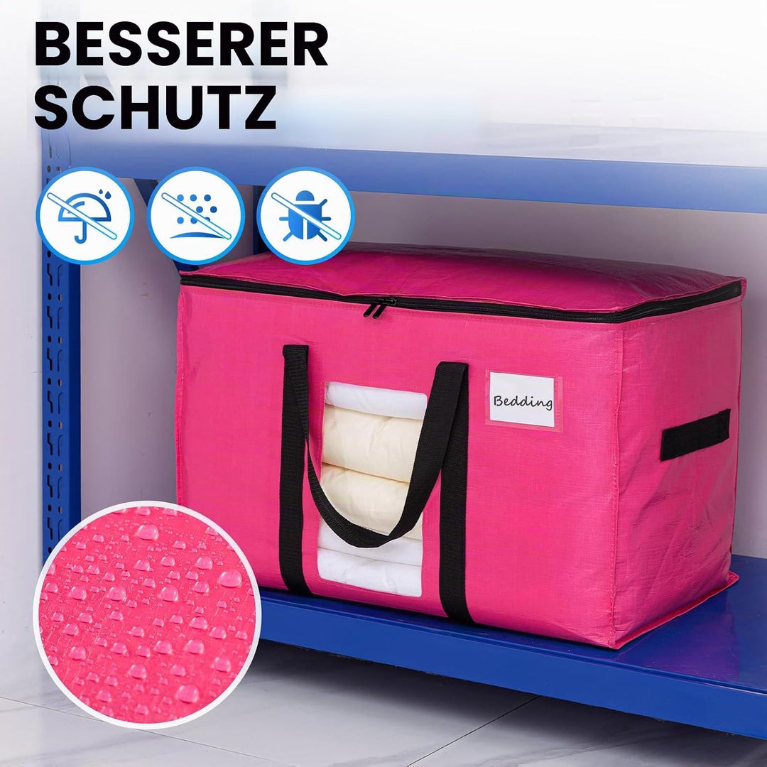 TAILI Umzugstasche mit Reissverschluss, 2 PCS Rosa Grosse Aufbewahrungstasche mit Griffe &amp; Deckel Si