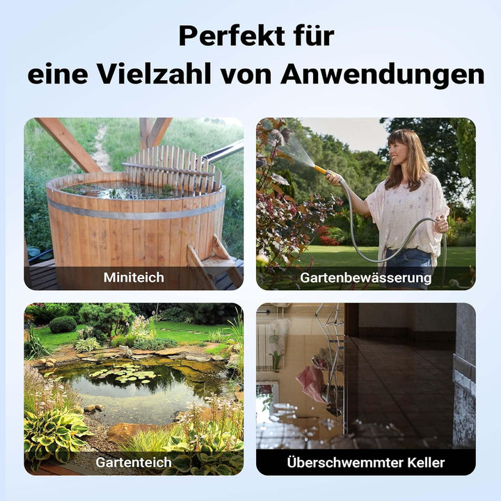 Wiltec Tauchpumpe mit Schwimmerschalter 1200 W, Tiefbrunnenpumpe bis 7 m Tiefe, Brunnenpumpe 40 m Fö