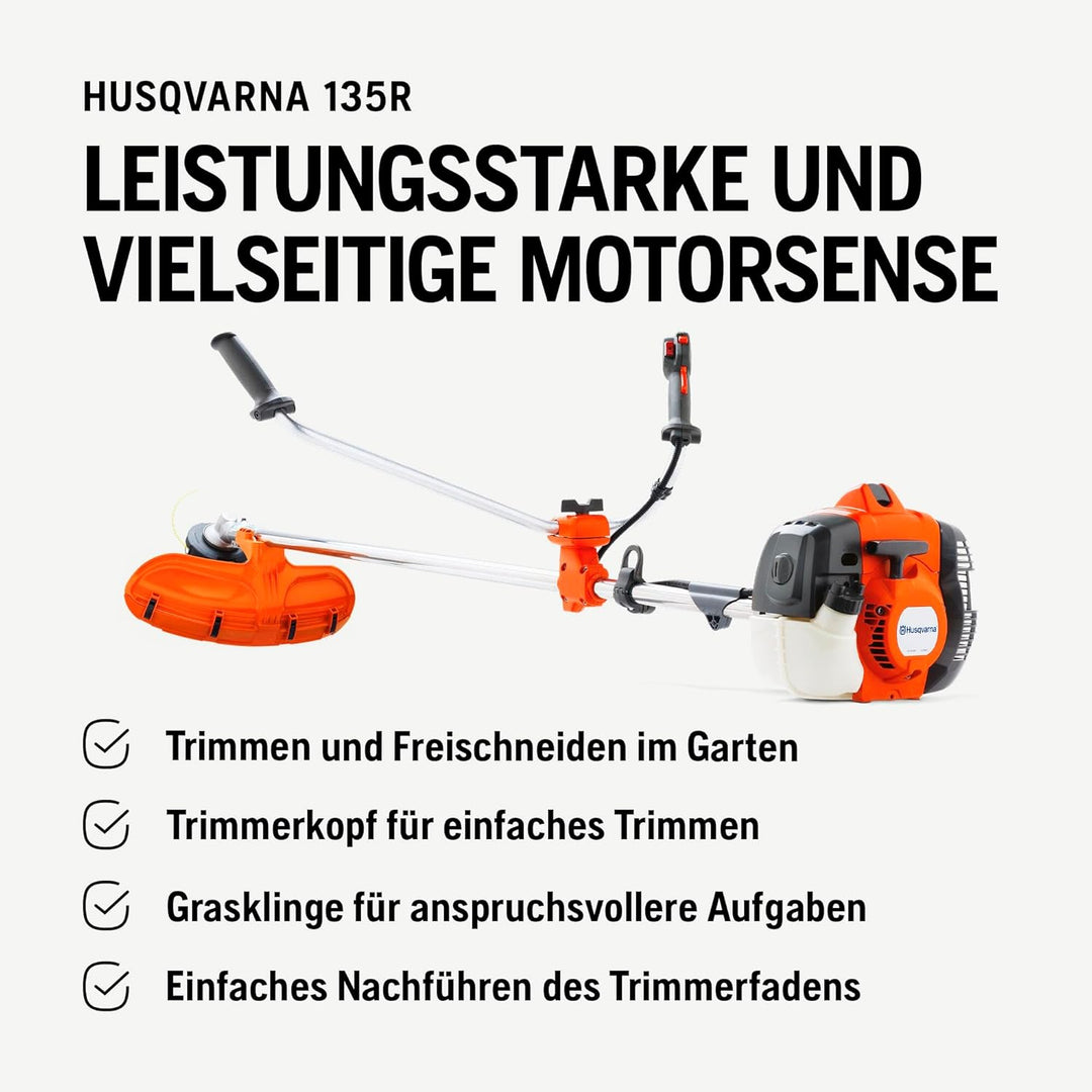 Husqvarna 135R Benzin-Freischneider mit Bullhorn-Griff – 34,6-cm³-X-Torq®-Motor, 47 cm Schnittbreite