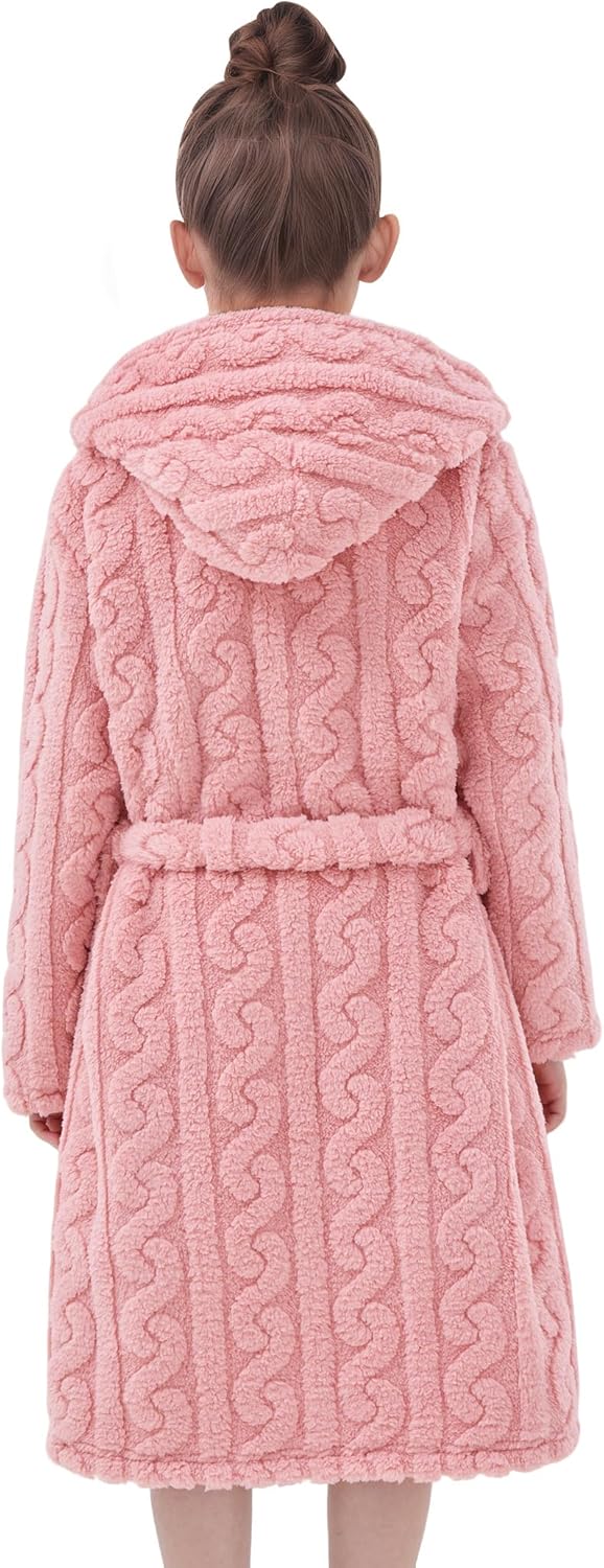 JiAmy Mädchen Bademantel Kapuzen Fleece Warmes Weiches Kinder Badekleid Fuzzy Frottee-Robe 4-14 Jahr