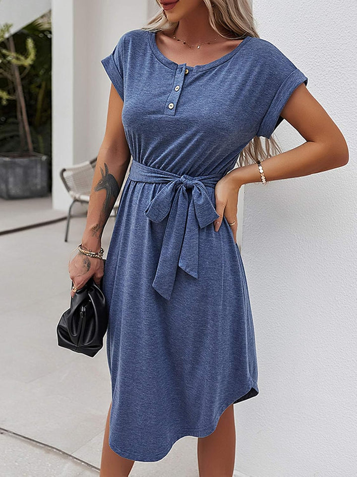 Bequemer Laden Sommer Damen Kleid Knopfleiste Kurzarm Locker Sommerkleid | Elegant Sommerkleider Kle