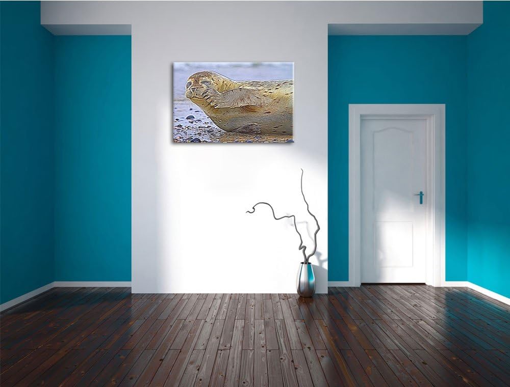 süsse Robbe beim Putzen Spezial Format: 100x70 cm auf Leinwand, XXL riesige Bilder fertig gerahmt mi