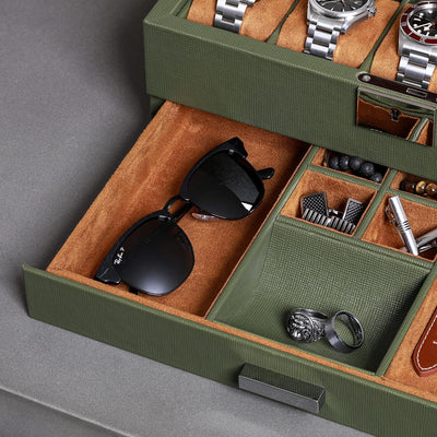 ROTHWELL Leder-Uhrenbox 10 Fächer mit Schublade, Luxus-Uhrenetui mit weichen Kissen, abschliessbarer