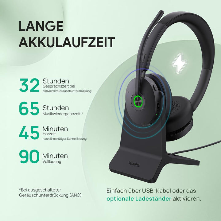 Yealink BH74 Bluetooth Over Ear Kopfhörer mit Noise Cancelling ANC Headset mit Mikrofon für Office B