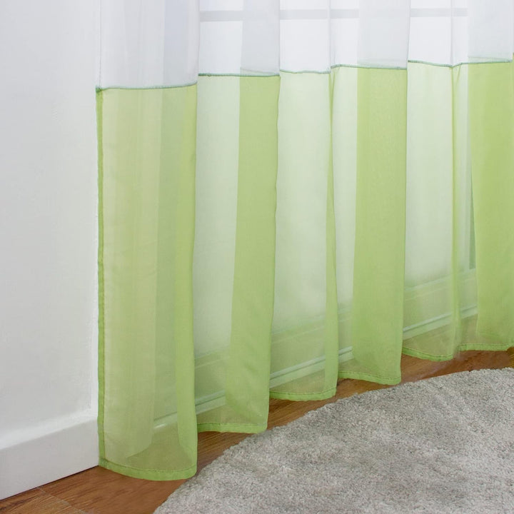 SIMPVALE 2 stücks Vorhänge Gardinen Stickerei mit Laschen für Zimmer Breite 140 cm, Grün, Höhe 145cm