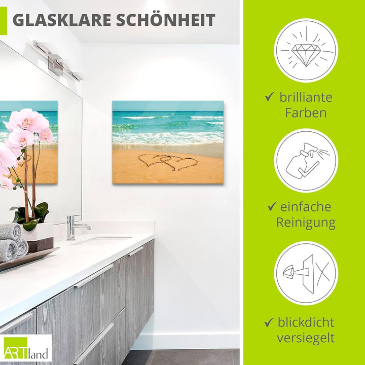 ARTland Glasbilder Wandbild Glas Bild einteilig 60x45 cm Querformat Strand Meer Küste Liebespaar Her