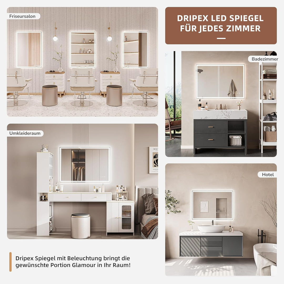 Badezimmerspiegel Led Badspiegel, Speicherfunktion, Touch-Schalter, Druckknopf, Dimmbar, 3 Lichtfarb