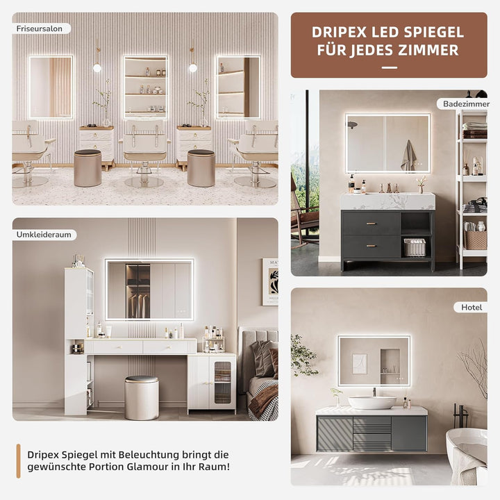 Badezimmerspiegel Led Badspiegel, Speicherfunktion, Touch-Schalter, Druckknopf, Dimmbar, 3 Lichtfarb