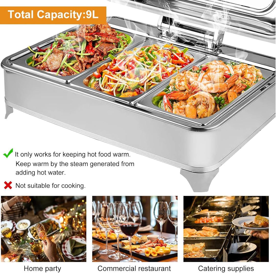 Chafing Dish Elektrisch, 9L Speisewärmer Buffetwärmer Elektrisch, Edelstahl Wärmebehälter Buffet für