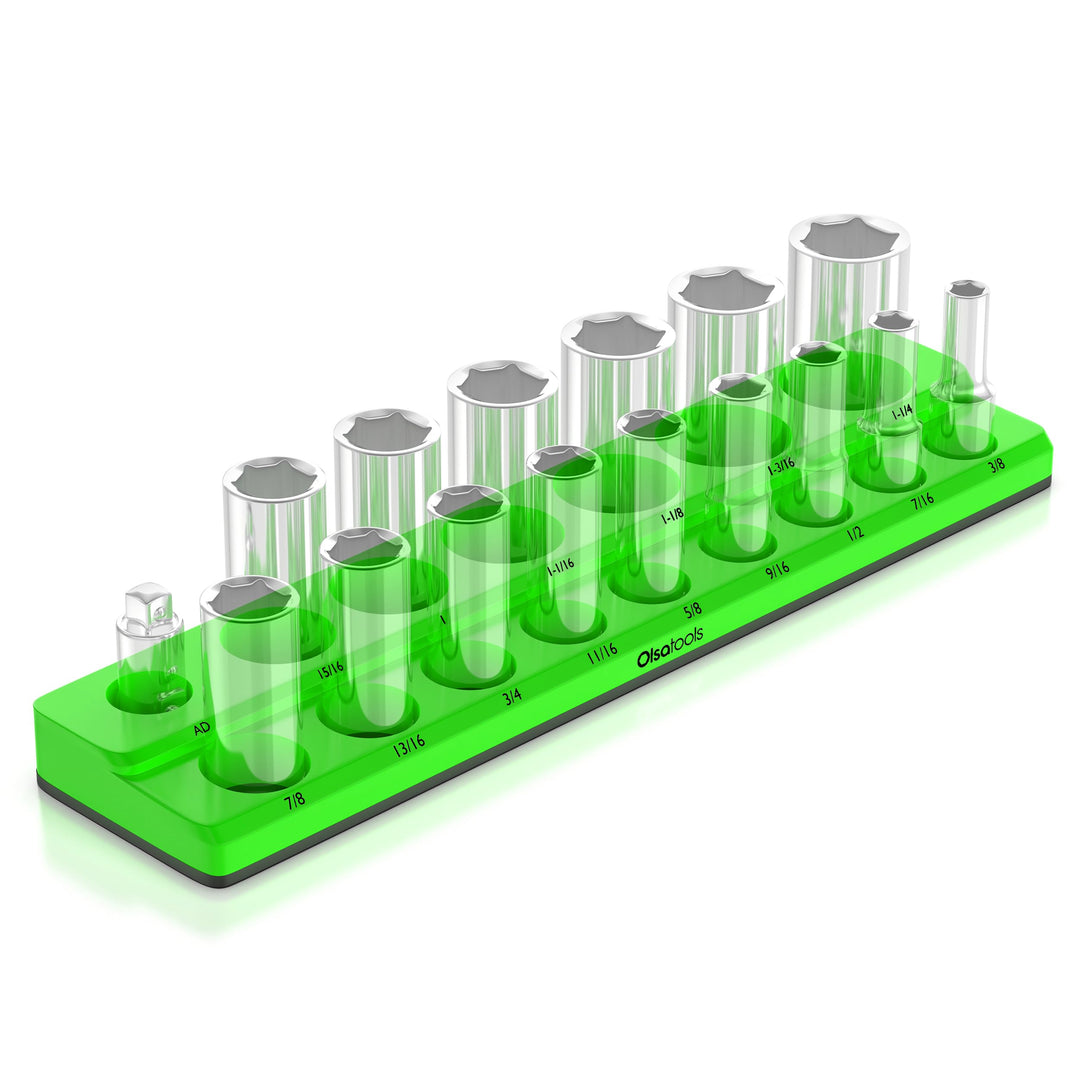 Olsa Tools Magnetischer Steckschlüssel-Organizer | 1,27 cm (1/2 Zoll) Antrieb | SAE | Grün | Für 16