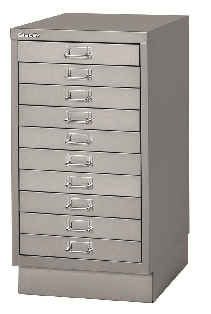 BISLEY MultiDrawer, 29er Serie mit Sockel, DIN A3, 10 Schubladen, Metall, 355 Silber, 43.2 x 34.9 x