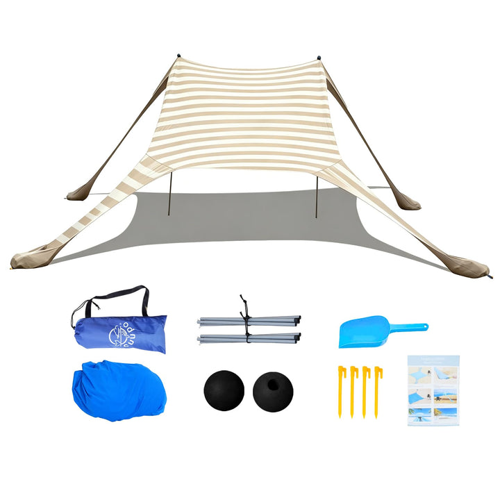 Strandzelt 2x2.1 m Pop-Up LSF 50 Sonnenschutz, Anti-Wind Strandmuschel mit Eisen Stabilitätsstangen