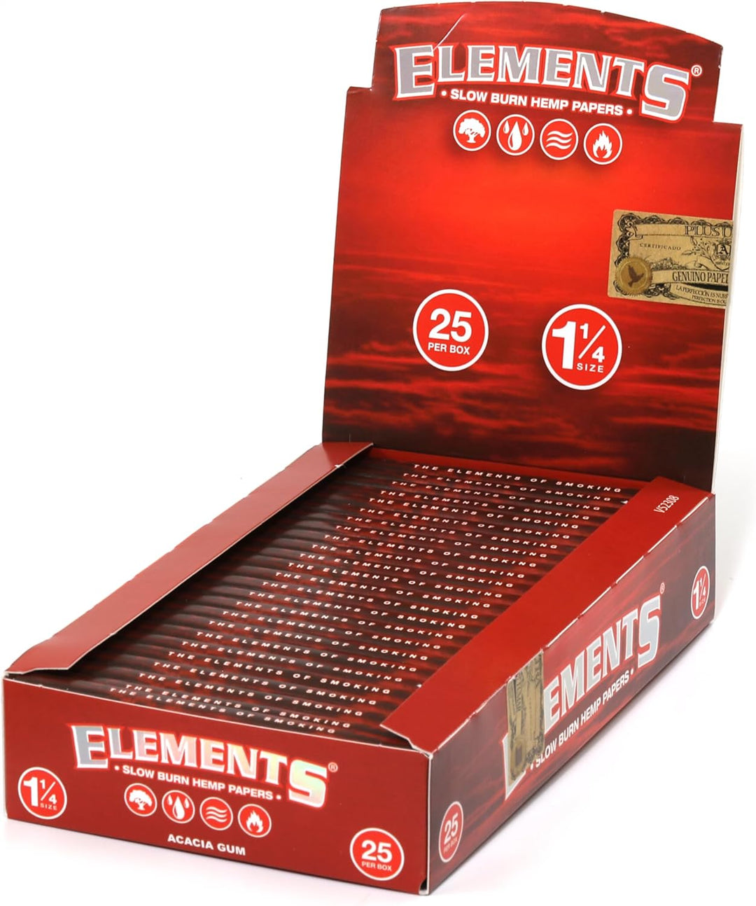 Elements Red 1 1/4 Medium Size Hanf Papers 1 Box (25 Heftchen)