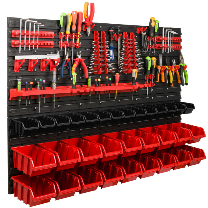 Lagersystem Werkstattregal | 117 x 78 cm | 32 stck. Box | Wandregal mit Werkzeughalterungen und Stap