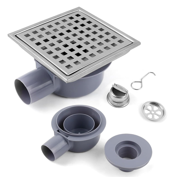 Edelstahl Duschablauf 15 * 15cm, Edelstahl Ablaufrinne Bodenablauf mit Geruchsverschluss und Ablaufr