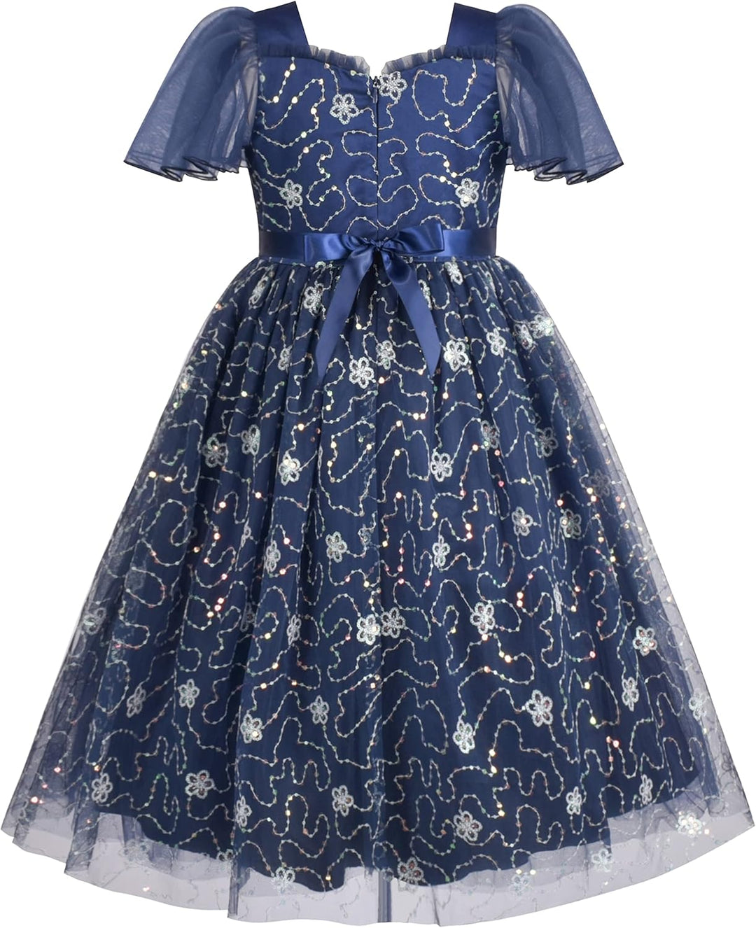 Sunny Fashion Mädchen Kleid Blume Schnüren Saum Hochzeit Erstkommunion Gr. 110-158 6 Jahre Blau, 6 J